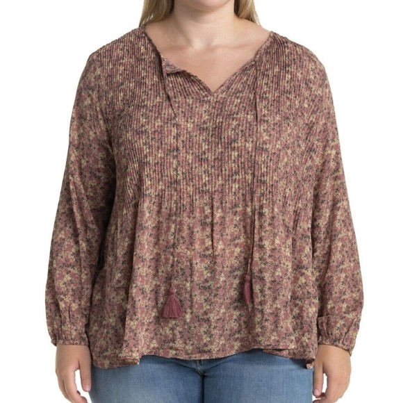 DR2 by Daniel Rainn Blouse Size 1X Pleated Tassels Ditsy Floral Mauve Top NWT - Picture 10 of 10